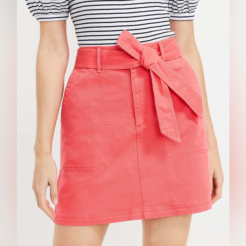NWT Loft Utility Pocket Skirt with Belt Coral Salmon Pink Size 14 - Picture 2 of 5